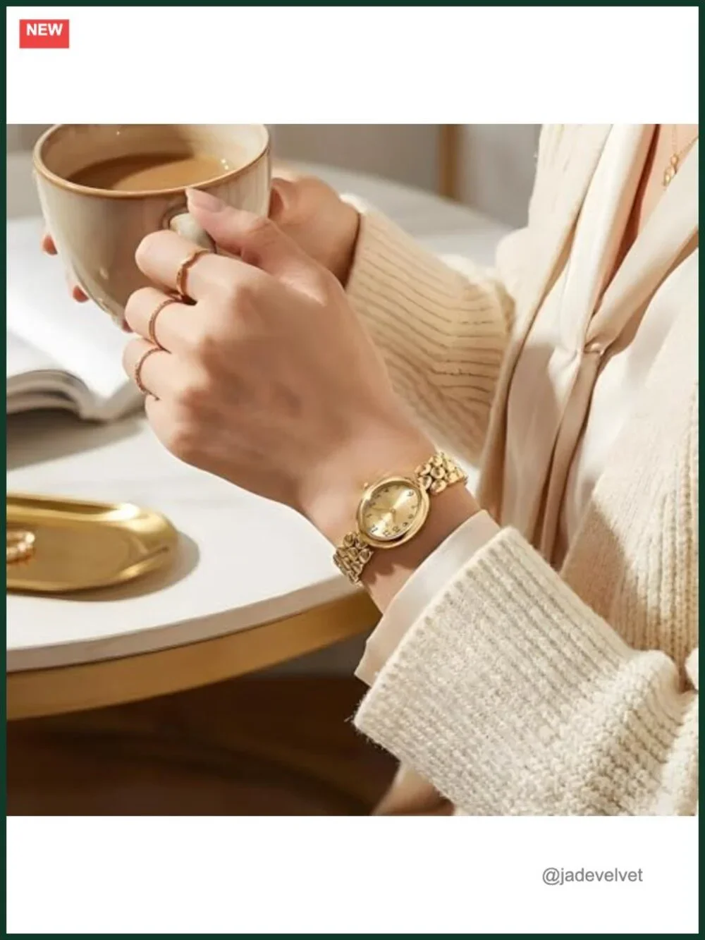 Women's Small Gold Watch Quartz Stainless Steel Stretch Band Casual Bracelet